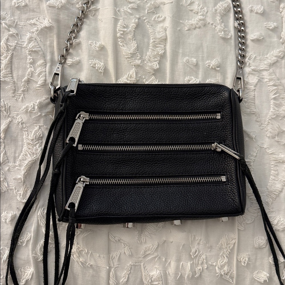 Rebecca Minkoff Black Leather Crossbody Bag with Silver Chain